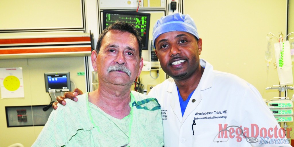 Surviving A “Brain Attack” - Dr. Wondwossen Tekle, right, Endovascular Neurologist at Valley Baptist Medical Center in Harlingen, checks on Alfonso Soto Jr. of Weslaco the day after Mr. Soto survived a “brain attack”.   Quick action by Mr. Soto’s family in calling ‘911’, Weslaco Emergency Medical Services, and the Valley Baptist Stroke Team resulted in a remarkable recovery for the 65-year-old Valley resident following a severe stroke recently.