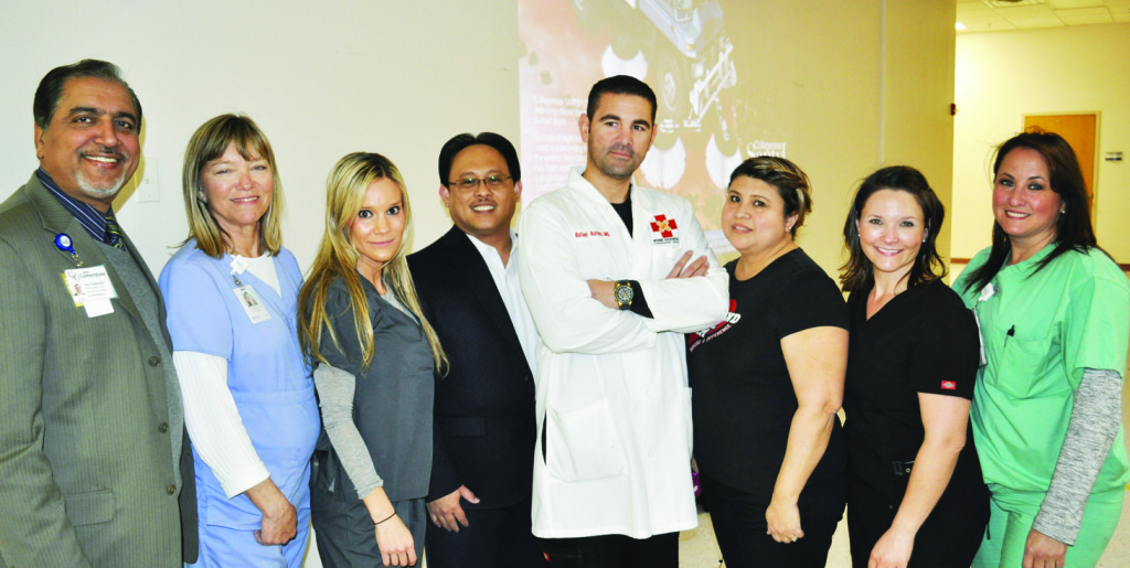 Center w/lab coat: Dr. Rafael Rafols, CWCS; and from Left – Right: Hari Namboodiri, QMRP, LMSW, LNFA, LLB, CEO for Solara Hospital -McAllen & Edinburg; Glenda Adams, RN, KCI Representative; Ana Ortiz, Territory Manager for MiMedx; Lierson G. Nares, RN, BSN, MBA, SSGB, COO; Dr. Rafael Rafols, MD, CWCS; Lorena Ortiz-Hernandez, LVN, WCC, Lead Wound Care Nurse for Cornerstone /Solara-McAllen & Edinburg; Stephanie Guerra, Territory Manager for Santyl; Carla Rodriguez-Kucia, Territory Manager for Kinetic Concepts. CGH Solara Hospital hosted a Wound Care Workshop in February of 2015.  Over 200 healthcare professionals from across the Rio Grande Valley attended the event.  The workshop was a Wound V.A.C. (Vacuumed Assisted Closure) Certification Conference that provided an opportunity to learn and share the latest advances in clinical wound healing.  The event was made possible with the support and assistance of KCI, Santyl, and MiMedx Companies.