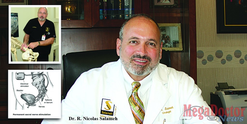 Dr. Salameh explains how the brain communicates with your bladder, and how important it is that this communication continues with no disruption for your bladder to work properly.  If you have been suffering with a dysfunctional bladder and you've tried several treatments for bladder control problems without success, don't lose hope because this implantation and therapy could be the solution to pain and embarrassing moments for you or your loved one. The diagram shows where the device is placed to help your bladder work properly. Photo by Roberto Hugo Gonzalez