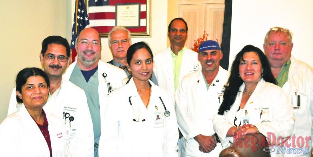 Pictured above DHR doctors that participated in the tumor board with doctors in San Antonio. Front Row L-R are: Dr. Jyoti Gupta, Pediatric Cardiology; Dr. Sarada Gummadi, Hematology / Oncology; Dr. Norma Cavazos-Salas, Family Practice. Back Row L-R: Dr. Rajeev Mathavan , Palliative Care; Dr. Carlos Herrera, Gynecology / Oncology; Dr. Ghanem Daghestani, Oncology / Hematology; Dr. Ravindra Veeramachaneni, Pathology; Dr. Samuel Serna, Neuroradiology and Dr. Dewitt Davenport, Pathology.