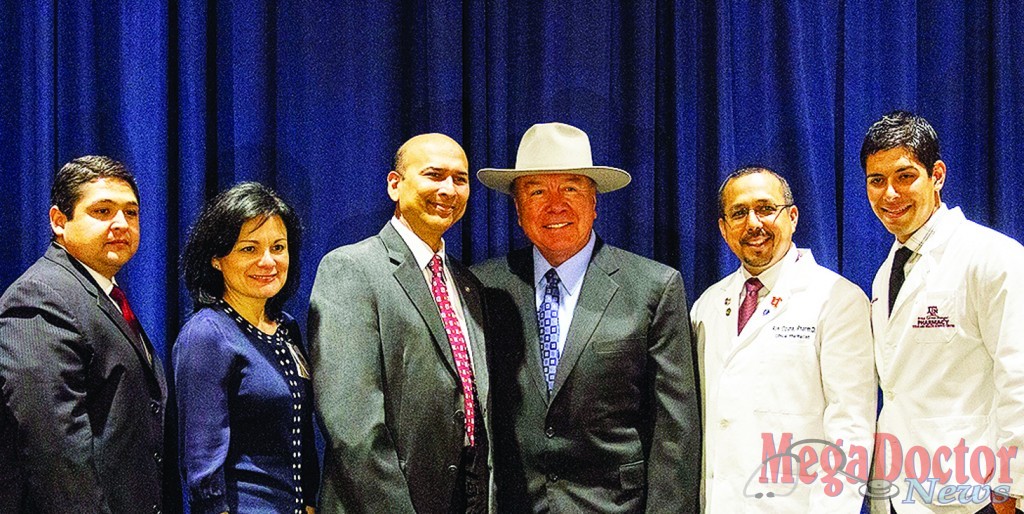 Pictured L-R: Israel Rocha Jr., Chief Executive Officer, DHR; Linda Resendez, Vice President, Clinical Integration, DHR; Indra K. Reddy, Ph.D., Professor and Founding Dean, Texas A&M Rangel College of Pharmacy; Senator Juan “Chuy” Hinojosa; Dr. Ron Ozuna, Pharm.D., BCPS, Clinical Coordinator, Pharmacy, DHR; and Diego Garza, 2014 Pharm. D. Candidate, Texas A&M Rangel College of Pharmacy.