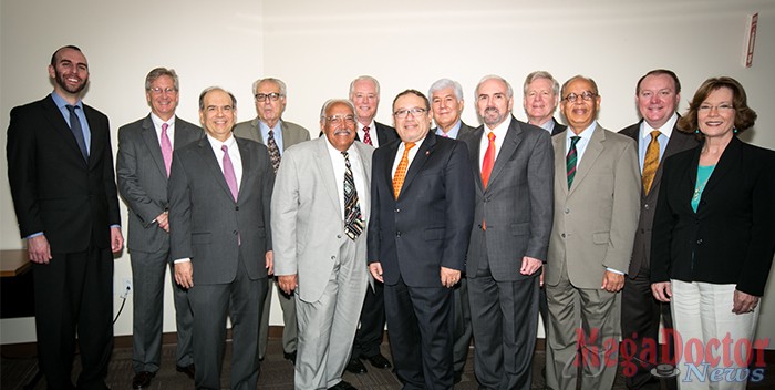 Dr. Guy Bailey, Founding President of UTRGV, Dr. Francisco Fernandez, Inaugural Dean, UTRGV School of Medicine, and Dr. Pedro Reyes, Executive Vice Chancellor for Academic Affairs, UT System with members of the Texas Higher Education Coordinating Board and Commissioner Dr. Raymund A. Paredes. Mega Doctor News