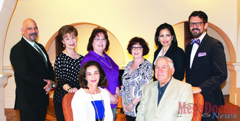 Collage 2015 Honorees (front L-R): Yolanda Barrera and Dr. Cayetano Barrera; 2nd Row- Collage 2015 Committee (L-R): John Pandos, Gracie Cobo, IMAS President Julie Johnson, Beth Brown, Laura Warren Ogletree, and Carlos Melguizo