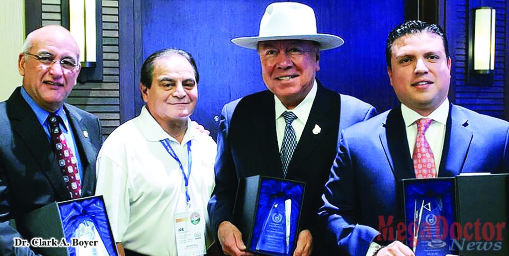 APRx Board Member Joe Ochoa wearing white Polo with legislative honorees Rep. Bobby Guerra (L), Sen. Juan Hinojosa (center) and Rep. Sergio Muñoz. Courtesy photo