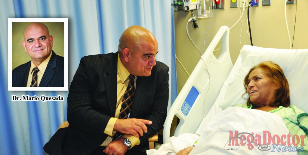 Dr. Mario Quesada, Orthopedic Surgeon, checks on Concepcion Lozano of Brownsville, who was the first patient to receive a new type of “anterior” hip replacement surgery performed by Dr. Quesada at Valley Baptist Medical Center in Brownsville. 