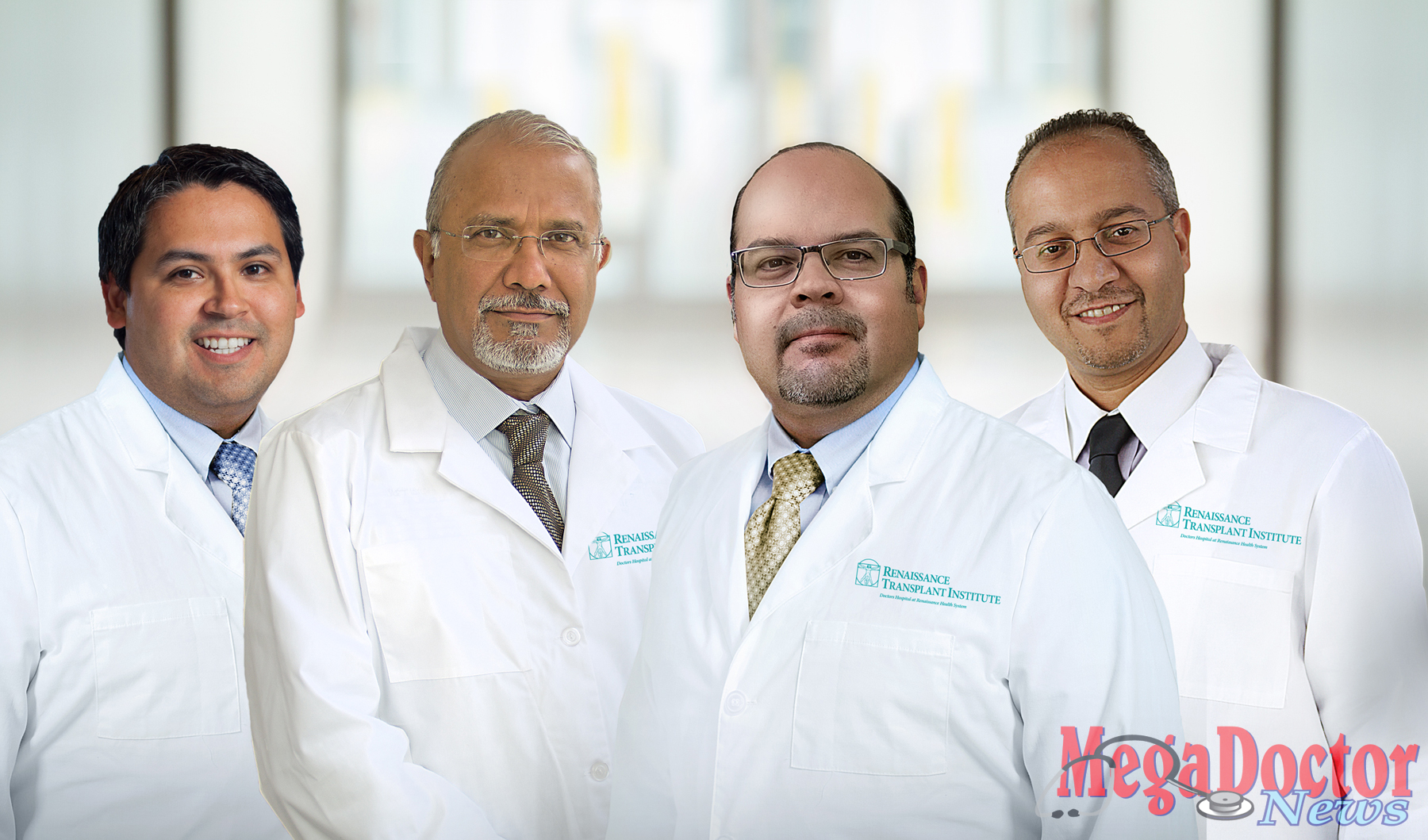 The team of DHR Physicians that cared for the hospital’s first transplant recipient and donor. Pictured (from left to right): Dr. Gaudencio Olgin, Urologist; Dr. Philip Thomas, Transplant Surgeon; Dr. Jose Almeda, Transplant Director; and Dr. Mourad Alsabbagh, Kidney Transplant Medical Director.