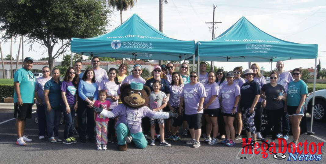 Employees and staff at Doctors Hospital at Renaissance celebrate National Cancer Survivors Day® in 2017 at a special Walk With A Doc event.