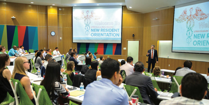 The UTRGV School of Medicine welcomed 56 new medical residents during orientation last month at the Edinburg Medical Education Building. The new residents began post-graduate training July 1 in six specialties at hospitals across the Rio Grande Valley. (UTRGV Photo by Paul Chouy)