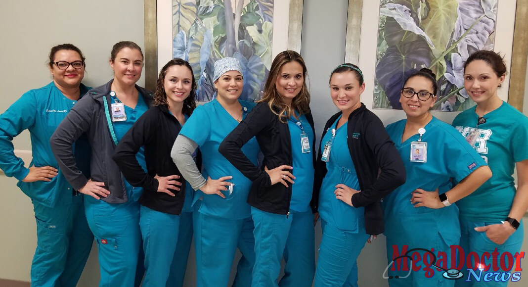 Pictured: The Women’s Hospital at Renaissance receives Healthgrades Excellence Awards in three women’s care areas for the third consecutive year. From left to right: Esmeralda Luna, MSN, RN; Jessica Garate, RNC-OB; Elana Carr, RNC-OB, C-EFM; Erica Garate, RN; Jessica Rios, RN; Michelle Aguilar, RNC-OB; Crystal Tamez, RN; Rita Alanis, RN.