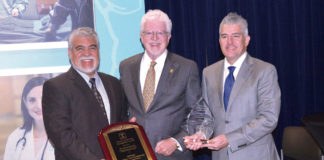 Pictured above from L-R: Mayor of Edinburg, Richard Garcia; Methodist Healthcare Ministries President & CEO Kevin C. Moriarty and Dr. Robert D. Martinez, DHR Health Chief Medical Director. Phot by Roberto Hugo Gonzalez
