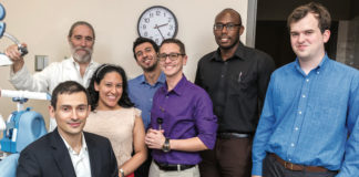 Dr. Gabriel De Erausquin (back row, at left), professor and founding chair of the UTRGV School of Medicine’s Department of Psychiatry, Neurology and Neurosciences, is shown here with the first cohort of UTRGV psychiatry residents: (front row, seated) Dr. Andry Shalomov, 35, American University of the Caribbean School of Medicine, Sint Maarten; (standing, middle row, from left) Dr. Lessley Chiriboa, 28, Rutgers University, Robert Wood Johnson Medical School; Dr. Karel de Leon, 34, Universidad Nacional Autónoma de México, Facultad de Medicina; Dr. Scott Wallace, 28, University of Arizona – Tucson College of Medicine; (back row, center) Dr. Camille Merhi, 25, University of Balamand, Faculty of Medicine and Medical Sciences, Lebanon; and Dr. Karachí Igwe, 29, St. George’s School of Medicine, Grenada. Mega Doctor News (UTRGV Photo by David Pike)