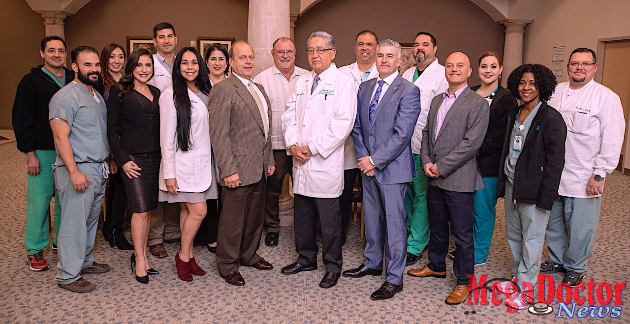 Pictured Above: Front row [from left to right]: Matthew Martinez, PA, DHR Health Orthopedic Institute; Maritza Rodriguez, BSN, RN, CRRN, Director of Rehabilitation Nursing Services, DHR Health; Nancy Garcia, APRN, FNP-BC, CMCO, CSHA, Chief Quality Officer, DHR Health; Jose Carreras, MD, Orthopedic Surgeon, DHR Health Orthopedic Institute; Salvador Mendez, MD, Orthopedic Surgeon, Total Hip and Total Knee Replacement Medical Director, DHR Health Orthopedic Institute; Robert Martinez, MD, Chief Medical Officer, DHR Health; Haissam Elzaim, MD, Orthopedic Surgeon, DHR Health Orthopedic Institute; Carissa Kirk, MD, Orthopedic Surgeon, DHR Health Orthopedic Institute. Top row [from left to right]: Roland Garza, RN, Assistant Director Surgical Service Line, DHR Health; Irene Lares, MSN, RN, SCRN, Director of Clinical Certification, DHR Health; Patrick Sander, MD, Orthopedic Surgeon, DHR Health Orthopedic Institute; Sandra Acevedo, MSN, RN, CNOR, Director Surgical Service Line, DHR Health Orthopedic Institute; Kip Owen, MD, Orthopedic Surgeon, DHR Health Orthopedic Institute; Jesse Pantoja, RN, Total Joint Replacement Coordinator, DHR Health; Cesar Torres, Director Sterile Processing , DHR Health; Clarissa Cerda, BSN, RN, CRRN, Rehab Nursing Clinical Supervisor, DHR Health; Mario Garza, BSN, RN, Vice President of Surgery and Procedures, DHR Health