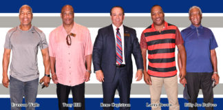 Pictured above, from L-R: Everson Walls; Anthony Hill, Jr.; he is a former American football wide receiver of the National Football League, who played ten seasons for the Dallas Cowboys. He also played collegiately at Stanford University. Hill was accompanied by three other football legends, Larry Brown and Billy Joe DuPree. In the middle Rene Capistran, Chairman of Noble Charities. Photos by Roberto Hugo Gonzalez