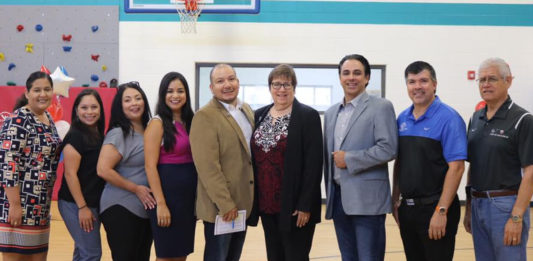 Local leaders attend press conference announcing Youth & Family Support Services at Boys & Girls Clubs. Pictured from left to right: Adriana Rendon, Vice-President of Operations, Boys & Girls Clubs of Edinburg RGV; Mary Lopez, CEO-Boys & Girls Club of Weslaco; Dalinda Gonzalez-Alcantar, CEO- Boys & Girls Club of McAllen; Alfredo Mata, Jr., CEO-Boys & Girls Club of Pharr; Fay Beard, Director of Development, Boys & Girls Clubs of America; Terry Canales, Texas State Representative; Eddie Cantu, Hidalgo County Commissioner Precinct #2, and Jesse Vela, School Board Member, PSJA ISD.