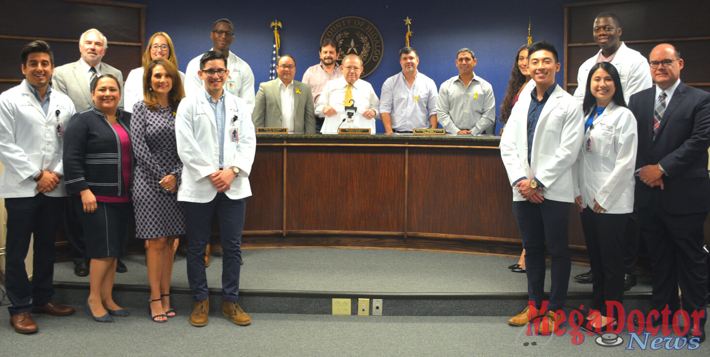UTRGV President Guy Bailey, School of Medicine Dean Dr. John H. Krouse, Vice President for Governmental and Community Relations Veronica Gonzales and eight future physicians thanked Commissioners Court for its steadfast support. 
