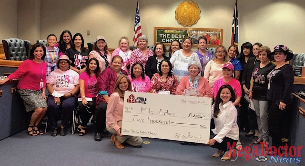 Noble Charities representatives delivered a check for $2,000 to Mile of Hope organization in Brownsville, Texas. Mile of Hope is in its 6th year of inception. On October 28, 2018, members of the organization, sponsors and the community, delivered a big installment of hope to many breast cancer survivors.