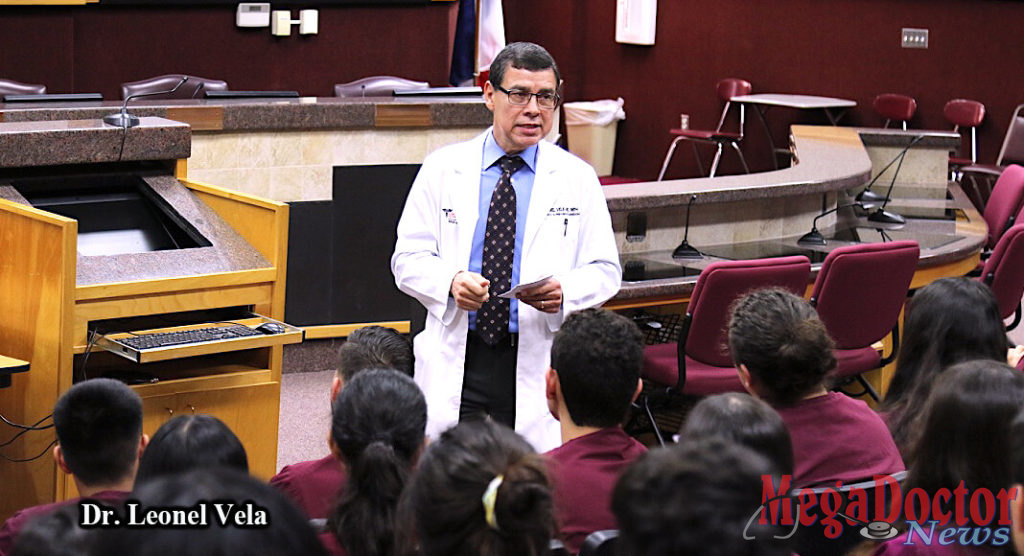 Dean Dr. Leonel Vela addressing students of the Pharr-San Juan-Alamo schools.