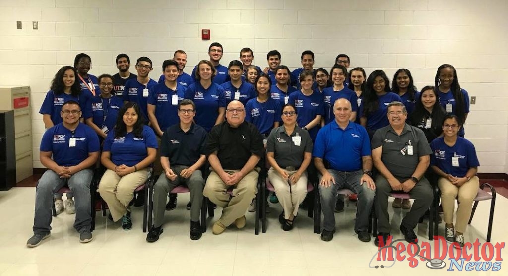 Pictured above, a distinguished group of volunteers that gave their time to serve the community during the 21st Annual Operation Lone Star in the Rio Grande Valley held July 22-26, 2019. Pictured in front row Dr. Leonel Vela is the Associate Vice President for Education-Division of Health Affairs, Senior Associate Dean for Educational Resources and holds a faculty appointment of Professor with Tenure in the Department of Family Medicine at the UT Rio Grande Valley-School of Medicine. He was Founding Dean of the Regional Academic Health Center (RAHC), Eduardo Olivarez from the Hidalgo County Health & Human Services, and Rabbi Claudio Kogan, M.D., M.B.E., M.Ed., director of The University of Texas Rio Grande Valley School of Medicine’s new Institute for Bioethics and Social Justice. These are a small group of volunteers, Operation Lone Star had more than 700 volunteers.