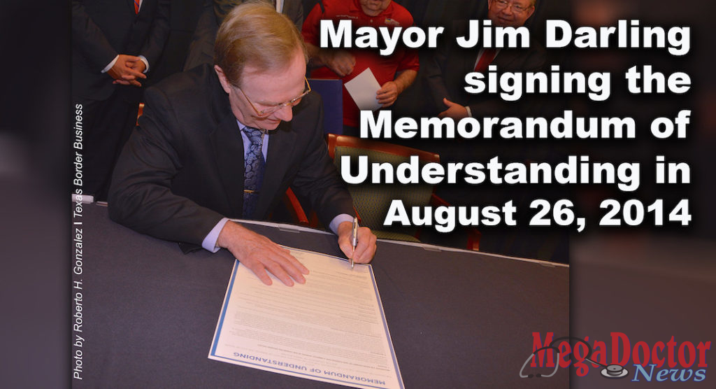 Flash back: Jim Darling signing the UTRGV Memorandum of Understanding on August 26, 2014. Photo by Roberto Hugo Gonzalez August 2014