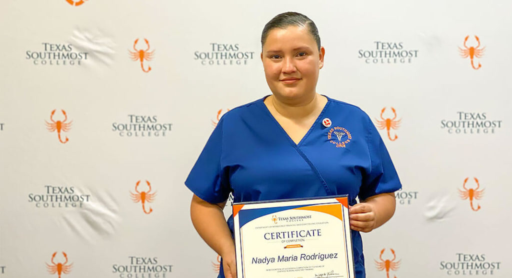 Nayda Rodriguez recently earned a certificate from TSC’s Certified Nursing Assistant program.  Image courtesy of TSC.