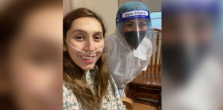 Nicole Degollado Gonzalez In her hospital room, fighting her battle with COVID-19. Image courtesy of the family