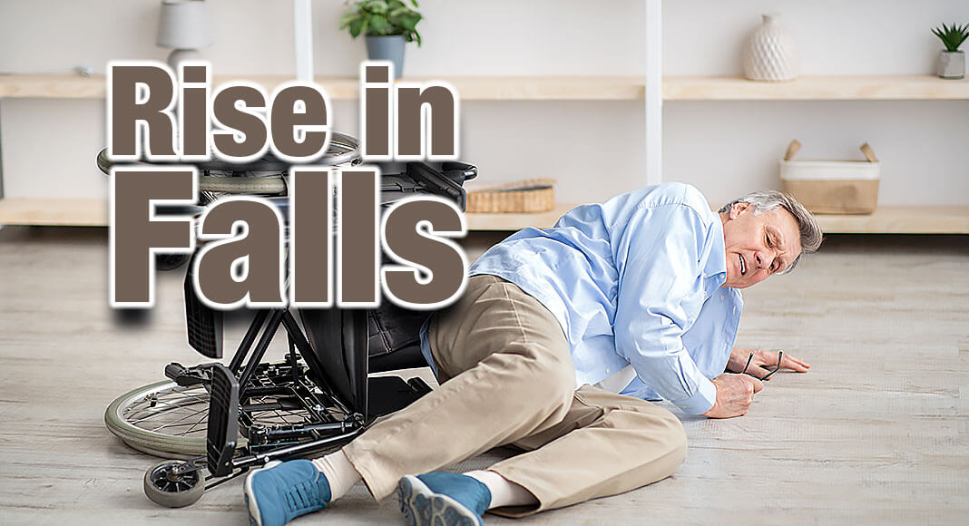 Falls are a leading cause of hospitalization and institutionalization for older adults in the U.S. and fall prevention efforts are an important part of geriatric education and health. Image for illustration purposes