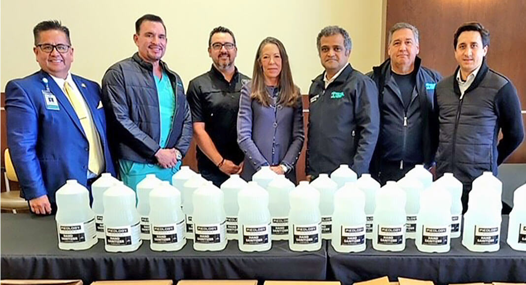 A local pizzeria has made a large donation to DHR Health in the form of hand sanitizer! Pieology representatives hauled in 100 gallons of hand sanitizer to be used at DHR Health hospitals and clinics. Courtesy Image