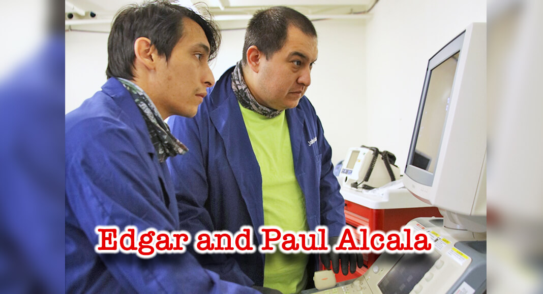 Paul (left) and Edgar Alcala, TSTC Biomedical Equipment Technology students, perform preventative maintenance on an ultrasound imaging machine. (TSTC Photo)
