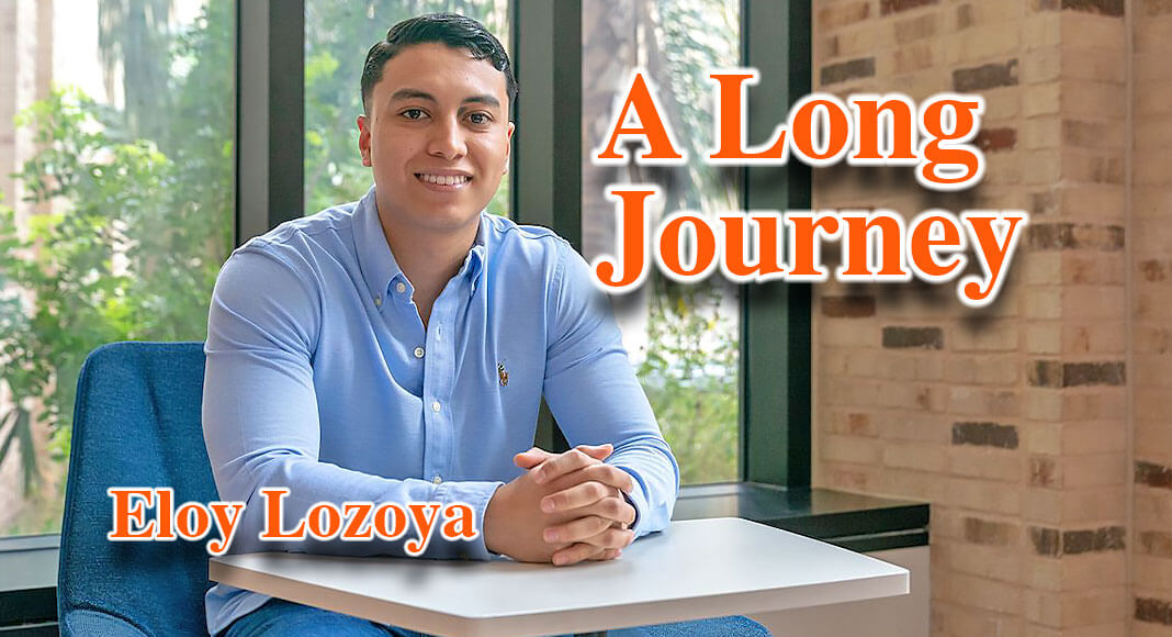 Eloy Lozoya, from Brownsville, will graduate on Friday with a bachelor's degree in biomedical sciences. He is part of the Joint Admission Medical Program (JAMP), a partnership between nine UT System medical schools to provide a seamless transition from undergraduate to medical school. He will be attending the UT Health McGovern School of Medicine in Houston this fall.  (UTRGV Photo by David Pike)