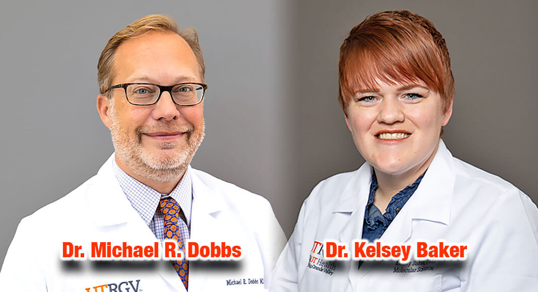 Dr. Michael R. Dobbs, chair of the Department of Neurology, UTRGV School of Medicine, and Dr. Kelsey Baker, assistant professor, Department of Neuroscience, UTRGV School of Medicine. (UTRGV Photos)