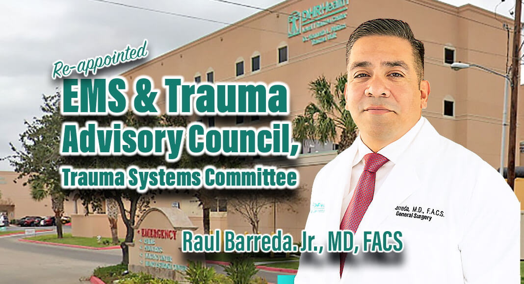 DHR Health announced the recent re-appointment of Dr. Raul Barreda, a board certified general surgeon, to the Texas Governor’s EMS and Trauma Advisory Council, Trauma Systems Committee.  Courtesy Image. Bgd. googlemaps