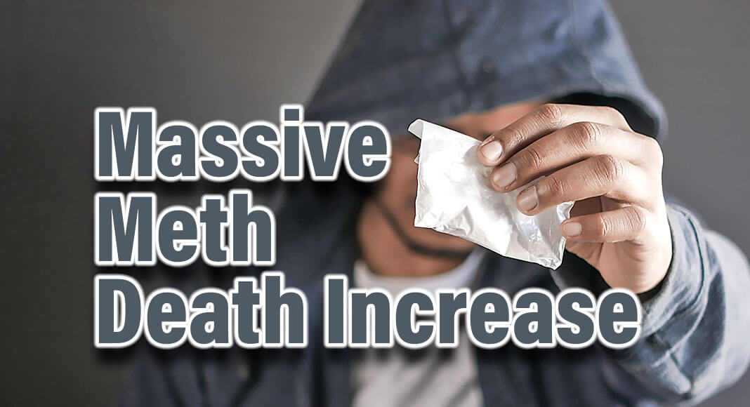 The U.S. methamphetamine mortality rate increased fiftyfold between 1999 and 2021, with most of the added deaths also involving heroin or fentanyl, researchers report in the American Journal of Public Health. Image for illustration purposes