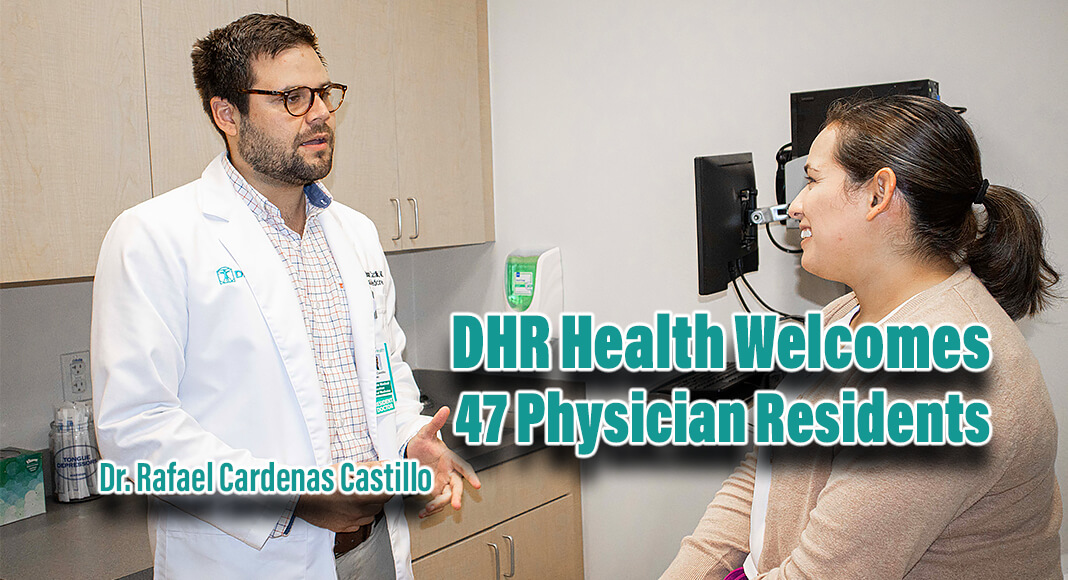 DHR Health physician resident of Internal Medicine, Dr. Rafael Cardenas Castillo, talks to a patient about the importance of regular checks up and health screenings. Courtesy Image