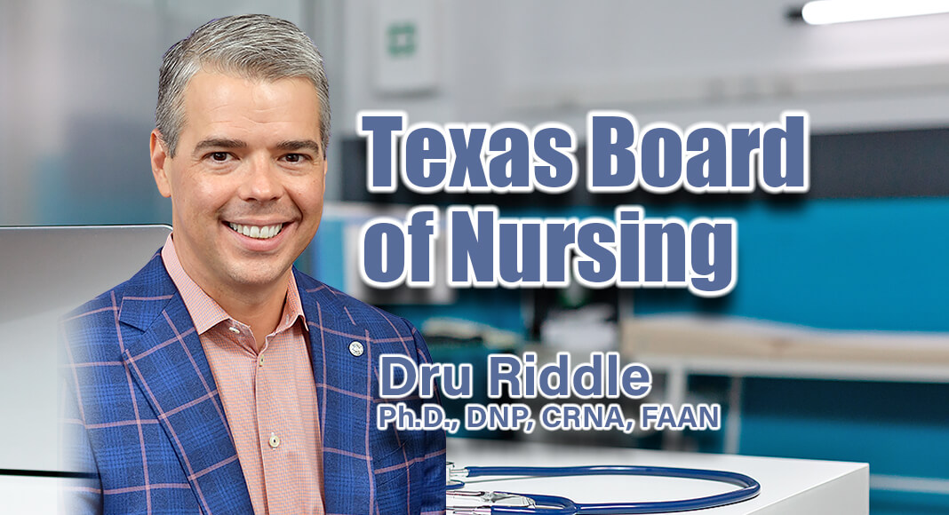 Governor Greg Abbott has appointed Dru Riddle Ph.D., DNP, CRNA, FAAN to the Texas Board of Nursing for a term set to expire on January 31, 2029, effective September 1, 2023. Image Source: Riddle Facebook for illustration purposes