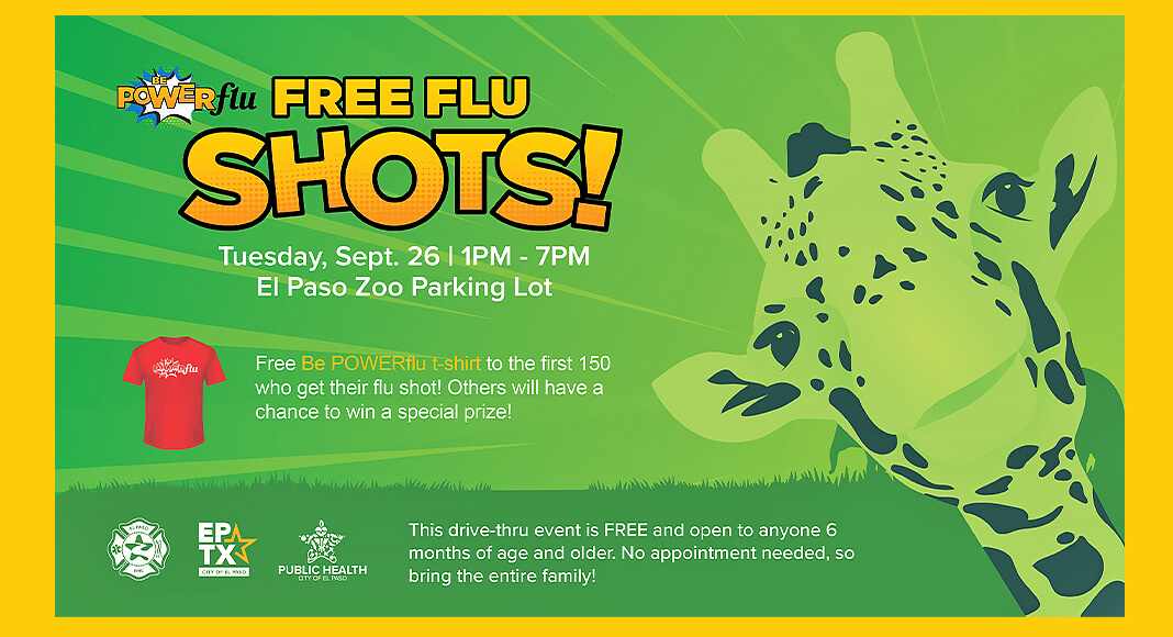 The City of El Paso Department of Public Health and the Fire Department are offering a FREE flu vaccine drive-thru event at the El Paso Zoo from 1 p.m. to 7 p.m. Tuesday, September 26. Courtesy Image