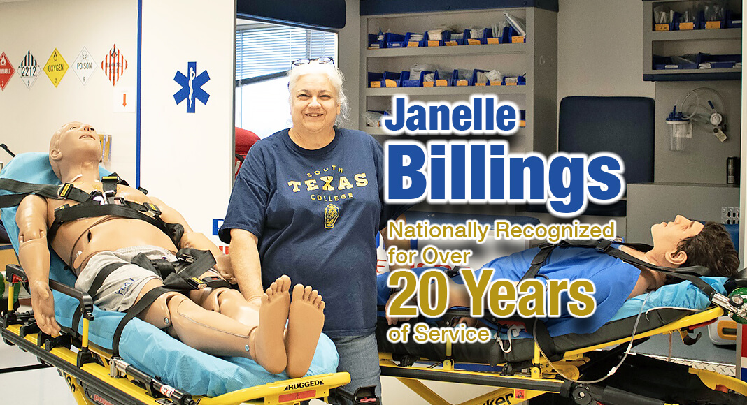 South Texas College Instructor Janelle Billings was recently recognized by the National Registry of Emergency Medical Technicians (EMT) for achieving 20 consecutive years of National Emergency Medical Services (EMS) certification, a distinction held by few. STC Image