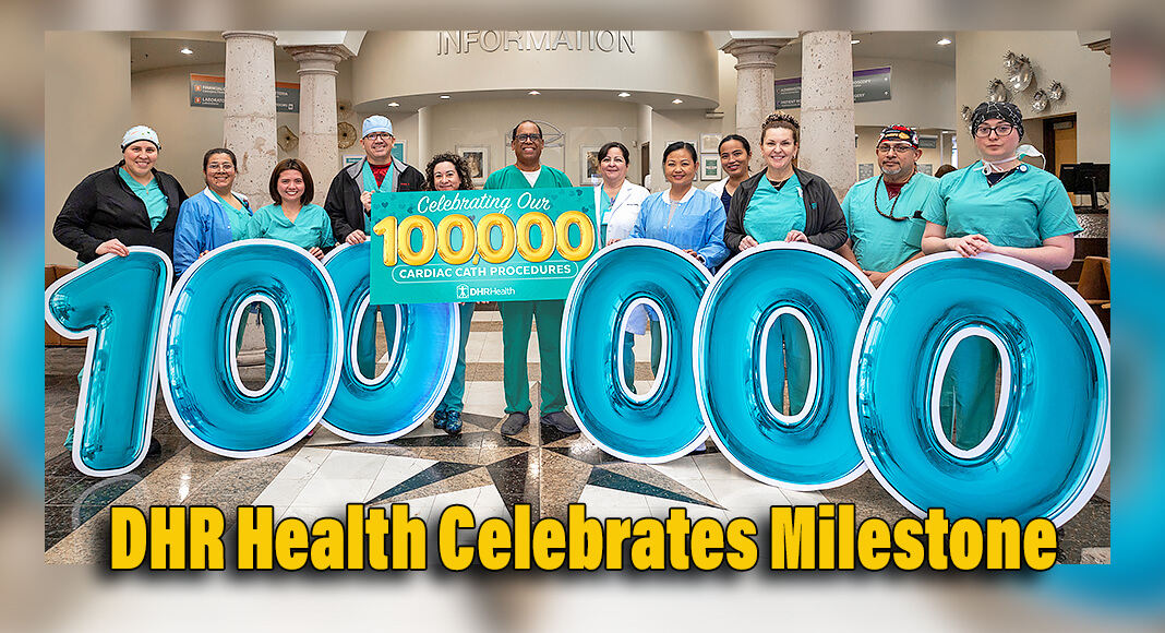 EXCEPTIONAL FEAT: DHR Health's Cardiac Catheterization Laboratory Team celebrates a significant achievement with the completion of their 100,000th cath lab procedure, demonstrating their commitment to top-tier cardiovascular care in the Rio Grande Valley. Pictured are the proud members with the DHR Health Cardiac Catheterization Laboratory Team, along DHR Health Cardiologist Dr. Subbarao Yarra (pictured center). 