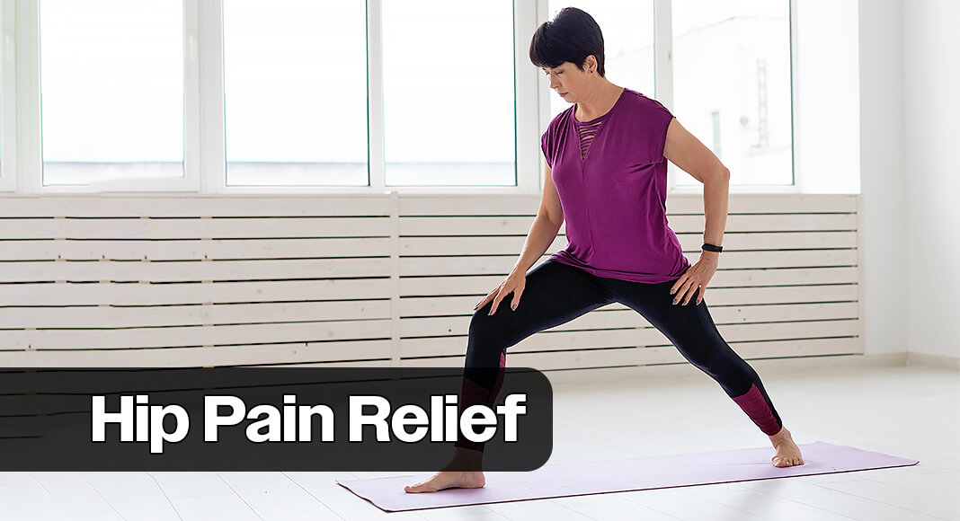 Flexibility and strength exercises are key to relieving hip pain. Image for illustration purposes