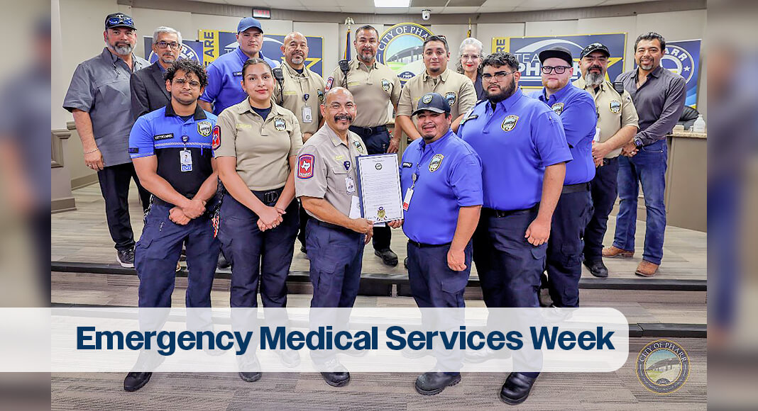 The Pharr City Commission has officially proclaimed the week of May 18–24, 2025, as "Emergency Medical Services Week," recognizing the critical role EMS professionals play in protecting and serving the Pharr community. The proclamation was presented to Pharr EMS staff by Chief Danny Ramirez and members of the City Commission in honor of their commitment to public health and safety. Image courtesy of The City of Pharr