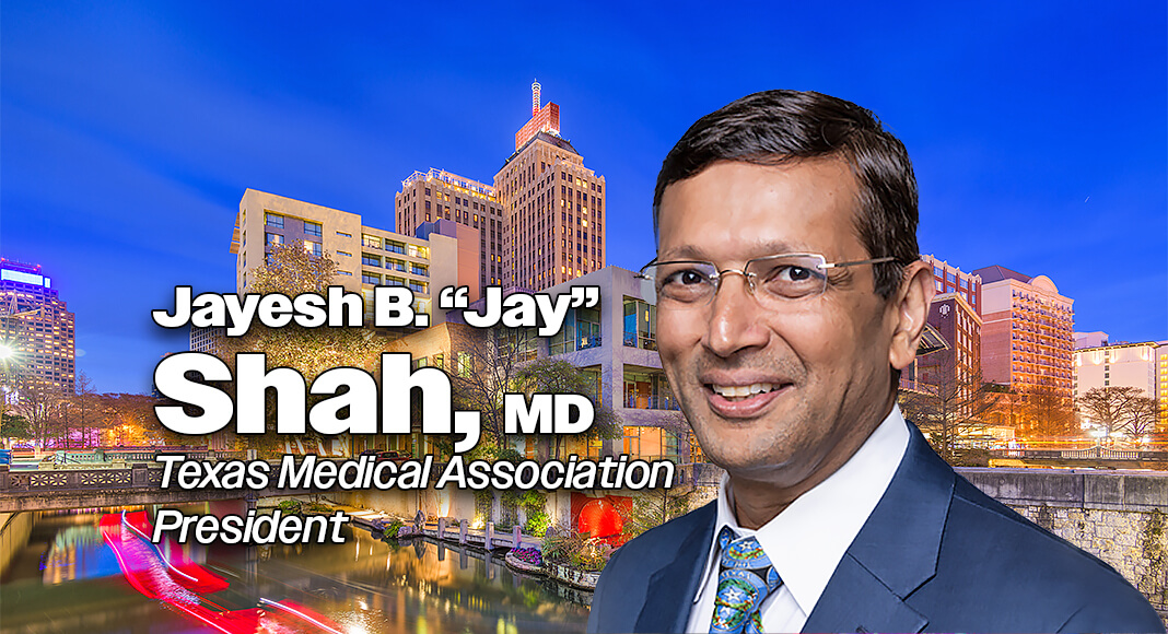The Texas Medical Association (TMA) installed Jayesh B. “Jay” Shah, MD, as its 160th president Saturday during TexMed, the association’s annual conference, held in San Antonio this year. Dr. Shah is an internist, hyperbaric medicine, and wound care specialist in San Antonio. He is the first Indian American to serve as president in the association’s 172-year history. Image courtesy of TMA