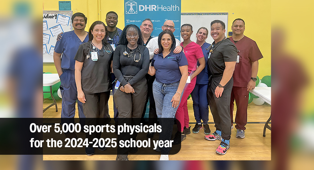 GREAT JOB: Pictured are some of the proud DHR Health medical residents and physicians who provided more than 5000 sports physicals to middle and high school students from Edinburg CISD and PSJA ISD, helping them meet UIL requirements and get ready for the upcoming school year. Image courtesy of DHR Health