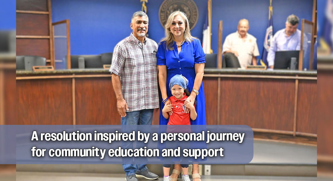 Hidalgo County Commissioner Ellie Torres, joined by her husband David Torres, stands proudly with their granddaughter as the family highlights the importance of Alopecia Areata awareness following the county’s proclamation. Courtesy image