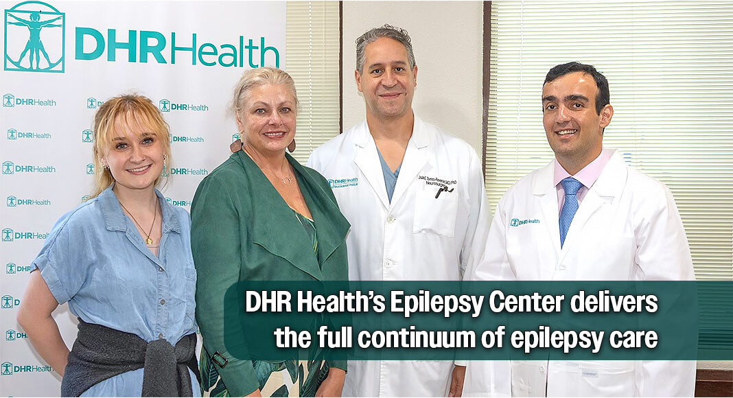 Members of the Epilepsy Foundation Central and South Texas recently visited DHR Health to learn more about the comprehensive epilepsy services offered in the Rio Grande Valley. Pictured from left to right are: Kate Adam and Aubrey Valdez of the Epilepsy Foundation Central and South Texas, Dr. Juan Torres-Reveron, DHR Health neurosurgeon and Dr. Leonel Estofan, DHR Health neurologist specializing in Epilepsy. Image courtesy of DHR Health