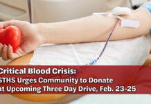 Give the Gift of Life! STHS’ Three-Day Community Blood Drive, Feb. 23-25