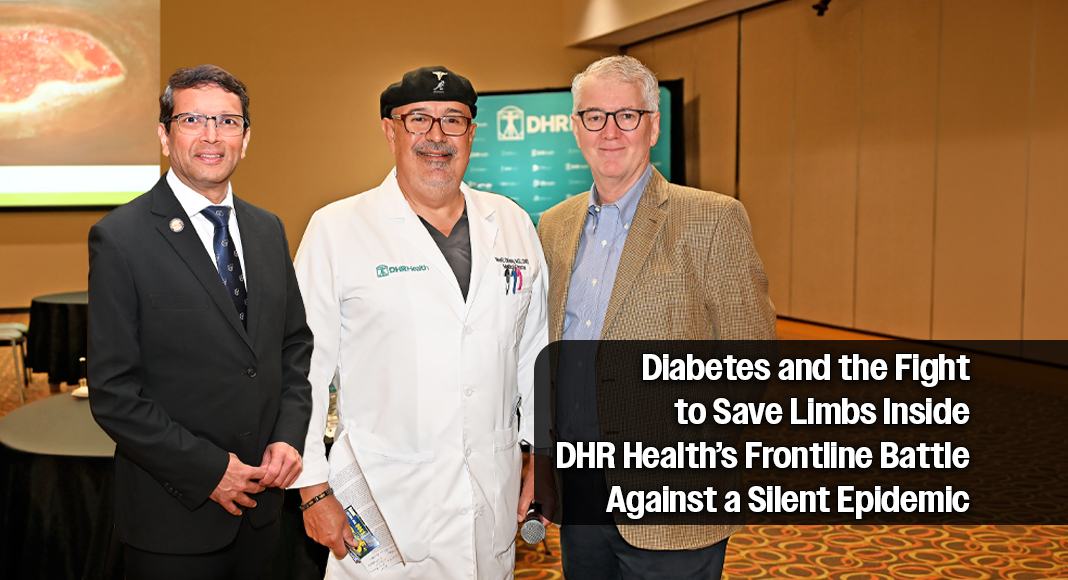 Jayesh Shah, MD, MHA, Internal Medicine, Preventive Medicine, and (Undersea & Hyperbaric Medicine); Noel E. Oliveira, MD, CWSP, Director of DHR Health Wound Care Center; Lawrence Lavery, DPM, MPH, Podiatric Medicine & Surgery, Vice Chair of Research, Orthopedic Surgery, UT San Antonio. Courtesy Images.