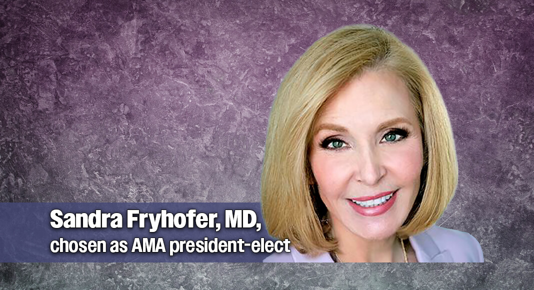 Sandra Adamson Fryhofer, MD, a board-certified physician in internal medicine, was selected by her peers as president-elect of the American Medical Association (AMA). Image courtesy of AMA. Bgd for illustration purposes
