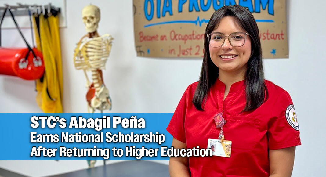 Five years after stepping away from college, South Texas College OTA student Abagil Peña, 28, found a new career path and is now one of 200 students nationwide, and the only in the Rio Grande Valley, selected to receive the 2026 Chime Workforce Scholarship, a $1,000 award dispersed by Phi Theta Kappa. STC image