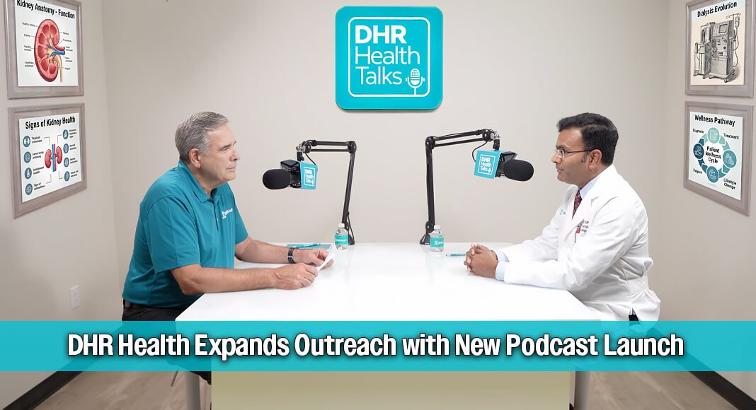 PODCAST LAUNCH: DHR Health is pleased to announce the launch of "DHR Health Talks," a new podcast series designed to connect Rio Grande Valley residents with trusted physicians, nurses, and other healthcare professionals who share valuable health information. Pictured is longtime family medicine physician, Dr. Dan Guerra (left) who serves as host of the podcast series. He is interviewing Dr. Sridhar Allam, medical director of DHR Health’s transplant institute, which is the only transplant program available in the RGV. DHR Health Talks can be found at on YouTube, searching “DHR Health Talks.” Image Courtesy of DHR Health