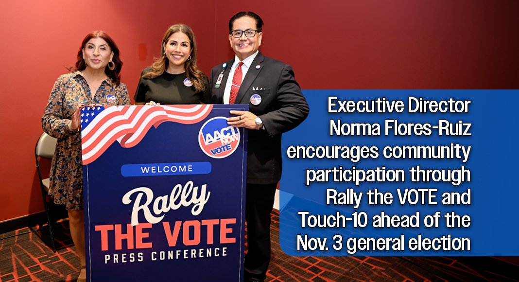 From left, Dr. Elizabeth Chavez, Vice President of Development and Community Engagement at Junior’s Supermarket; Norma Flores-Ruiz, Executive Director of AACT NOW; and Mario Lizcano, Administrator of Corporate Affairs at DHR Health, pose for a photograph. Photo by Texas Border Business.